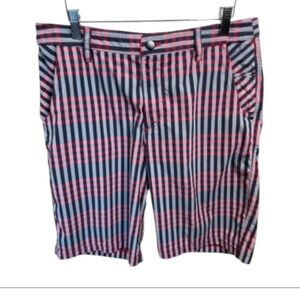 Lululemon Kahuna Golf Shorts Men’s 34 Blue Red Grey Plaid Check Chino 10” Inseam